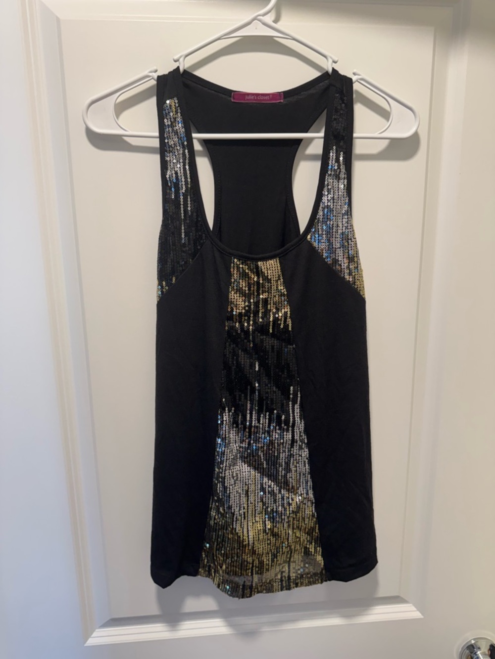 julie's closet Black Tank Top with Gold & Silver Sequin Panels
